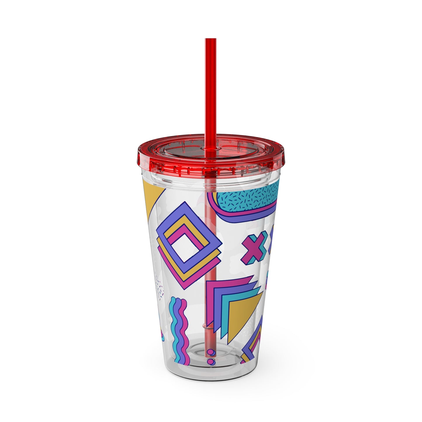 Retro Memphis Pattern Acryclic Tumbler with Straw, 16oz