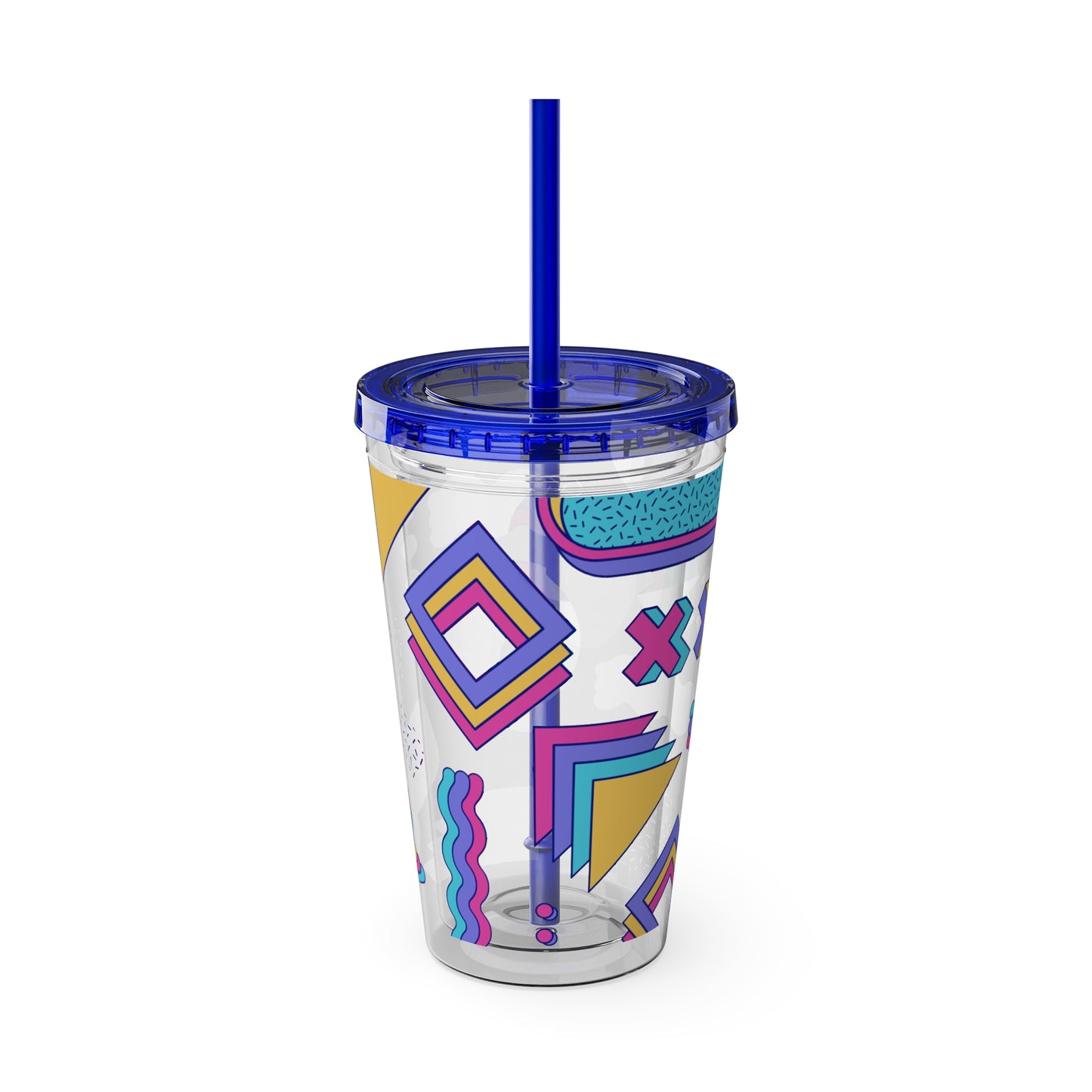 Retro Memphis Pattern Acryclic Tumbler with Straw, 16oz