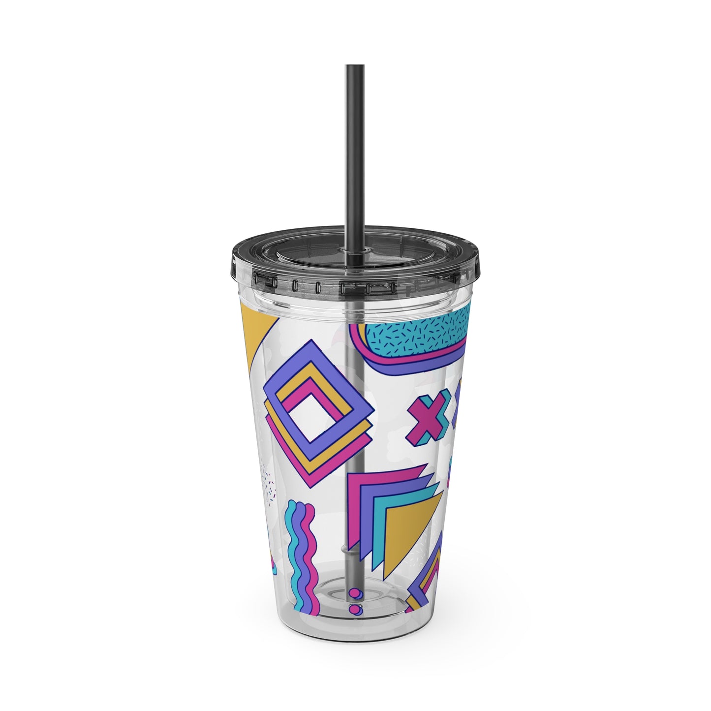 Retro Memphis Pattern Acryclic Tumbler with Straw, 16oz