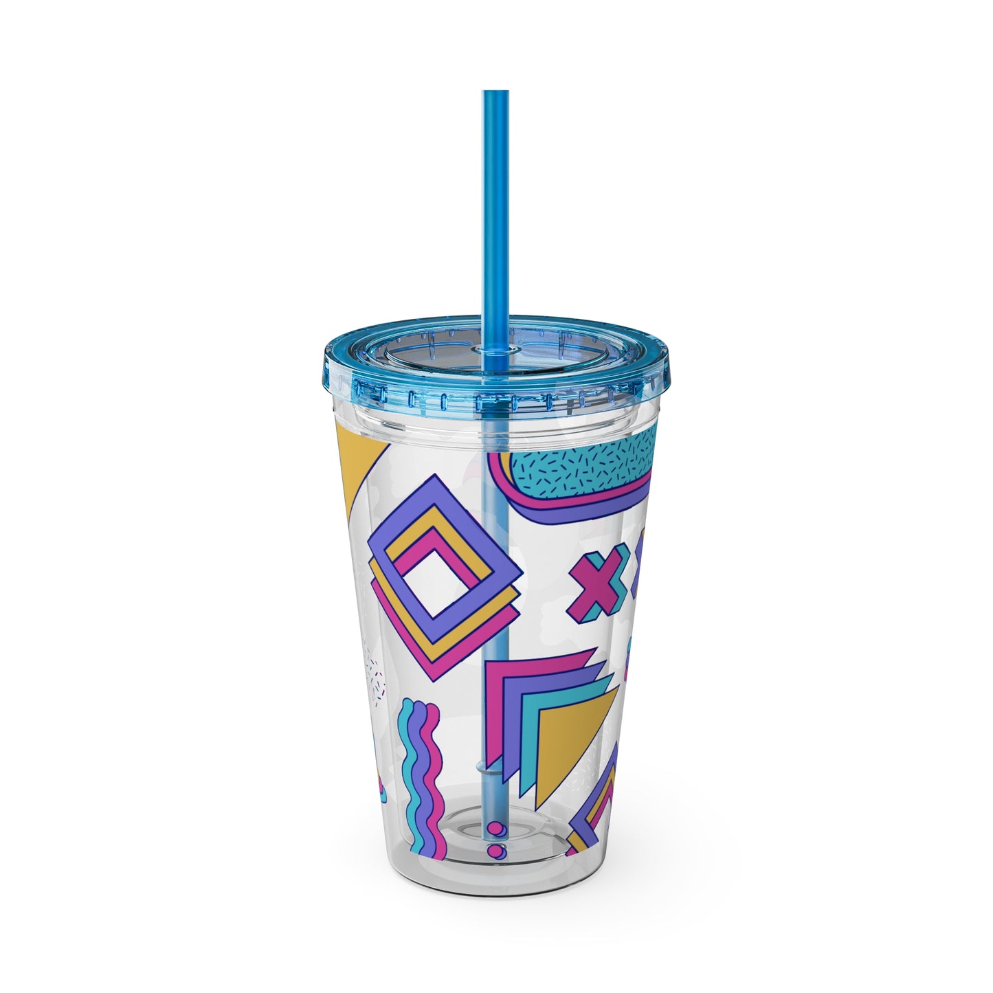 Retro Memphis Pattern Acryclic Tumbler with Straw, 16oz