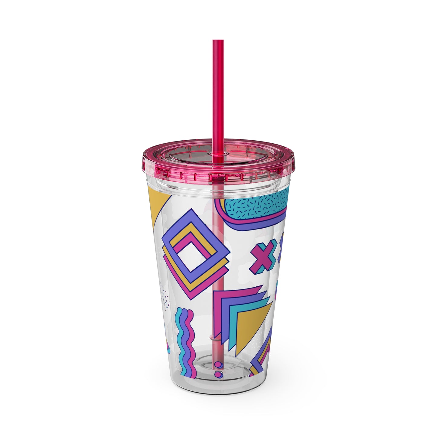 Retro Memphis Pattern Acryclic Tumbler with Straw, 16oz