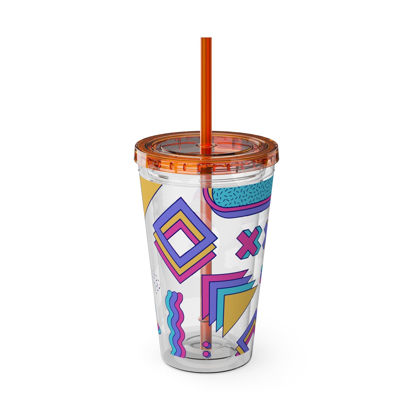 Retro Memphis Pattern Acryclic Tumbler with Straw, 16oz