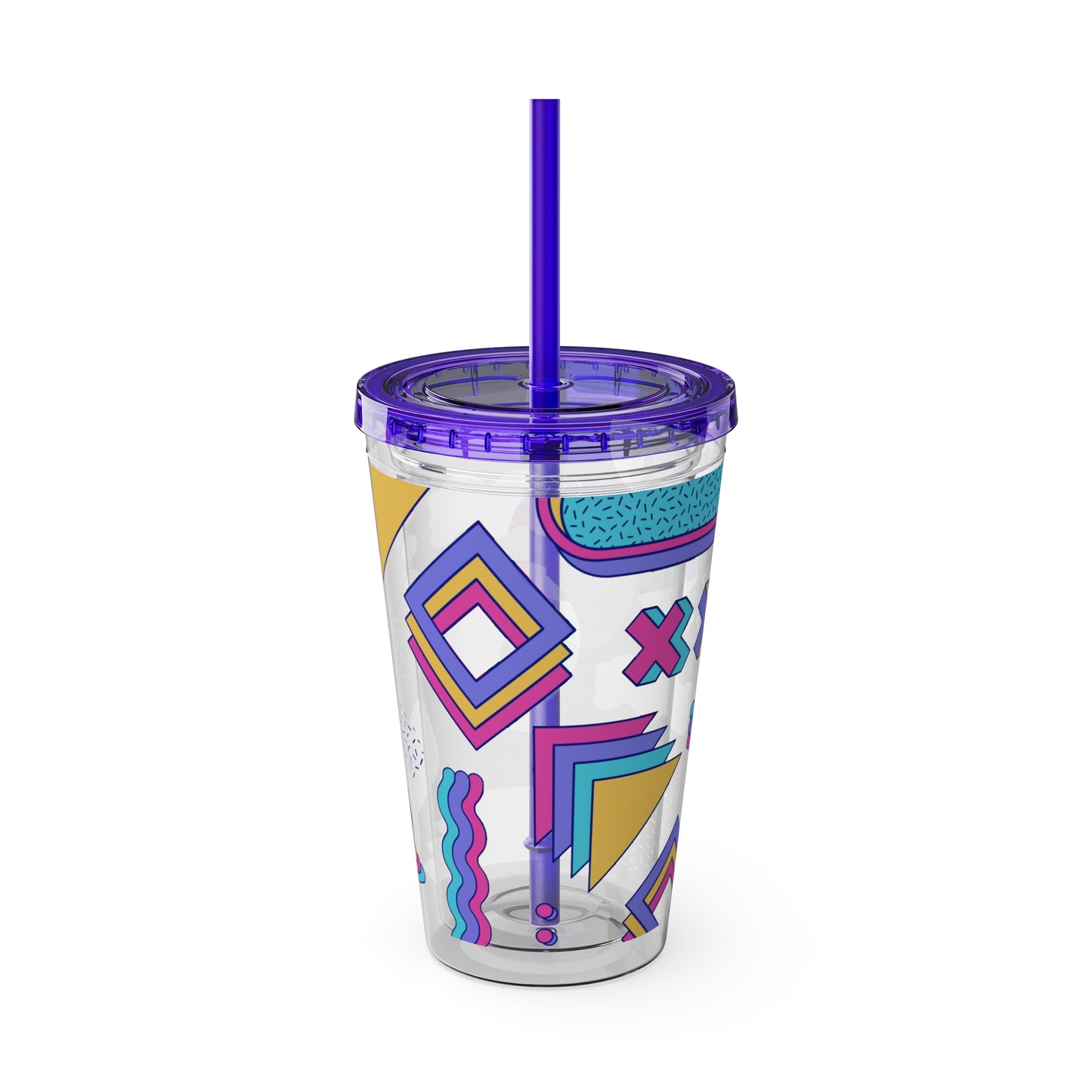 Retro Memphis Pattern Acryclic Tumbler with Straw, 16oz