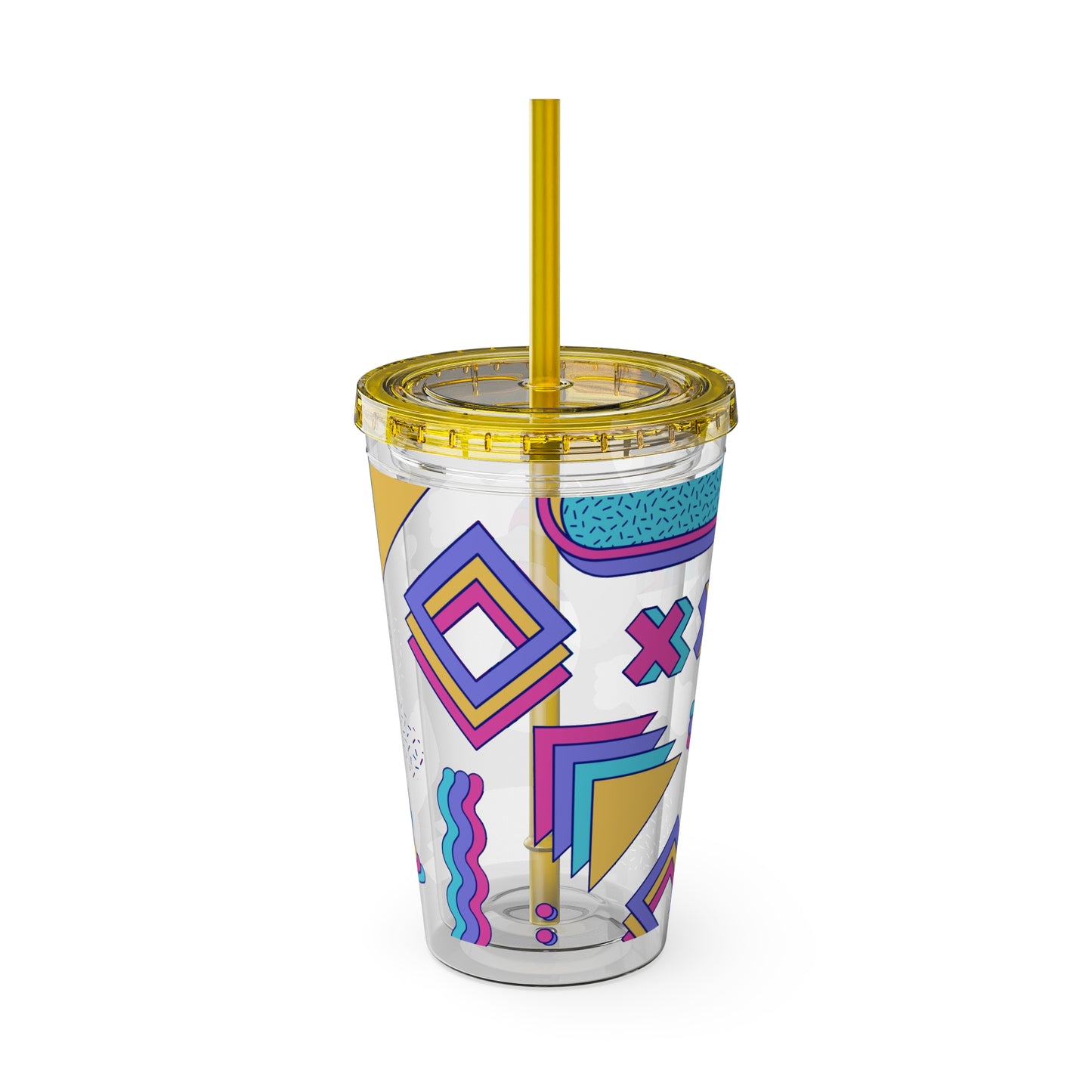 Retro Memphis Pattern Acryclic Tumbler with Straw, 16oz