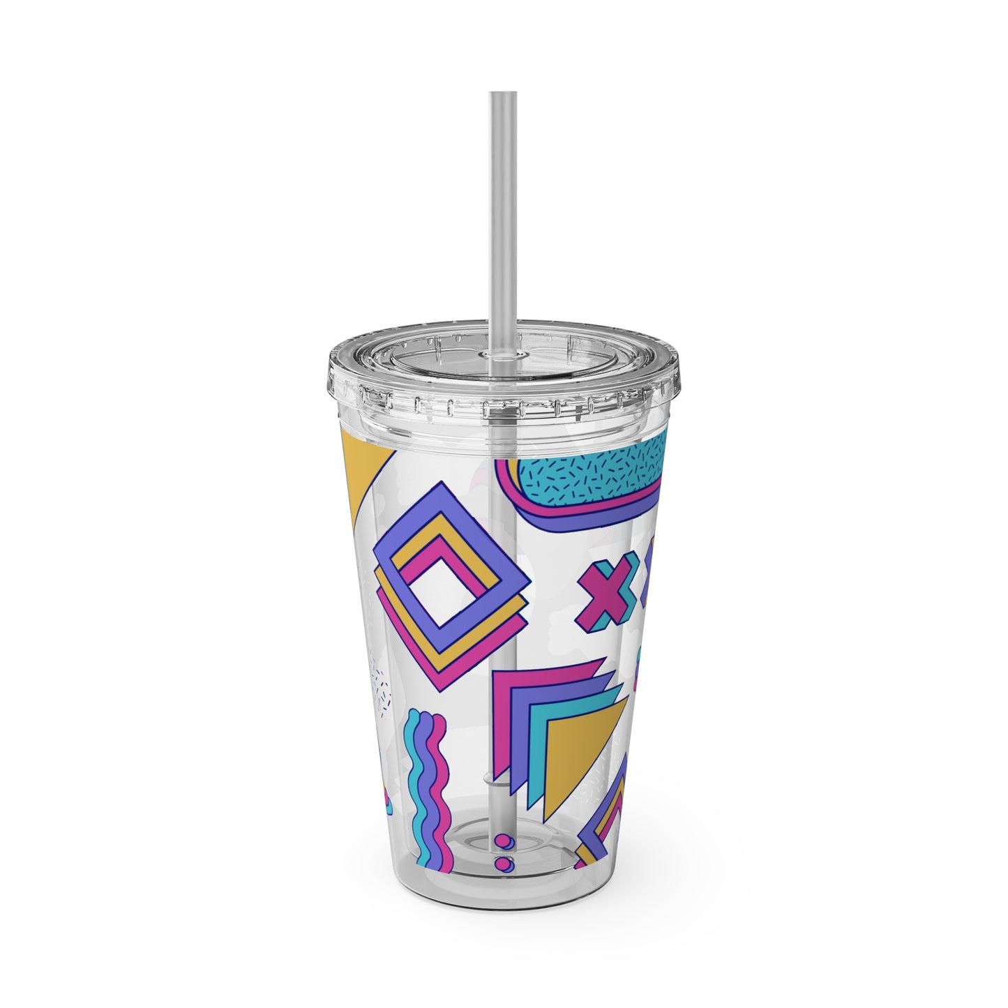 Retro Memphis Pattern Acryclic Tumbler with Straw, 16oz