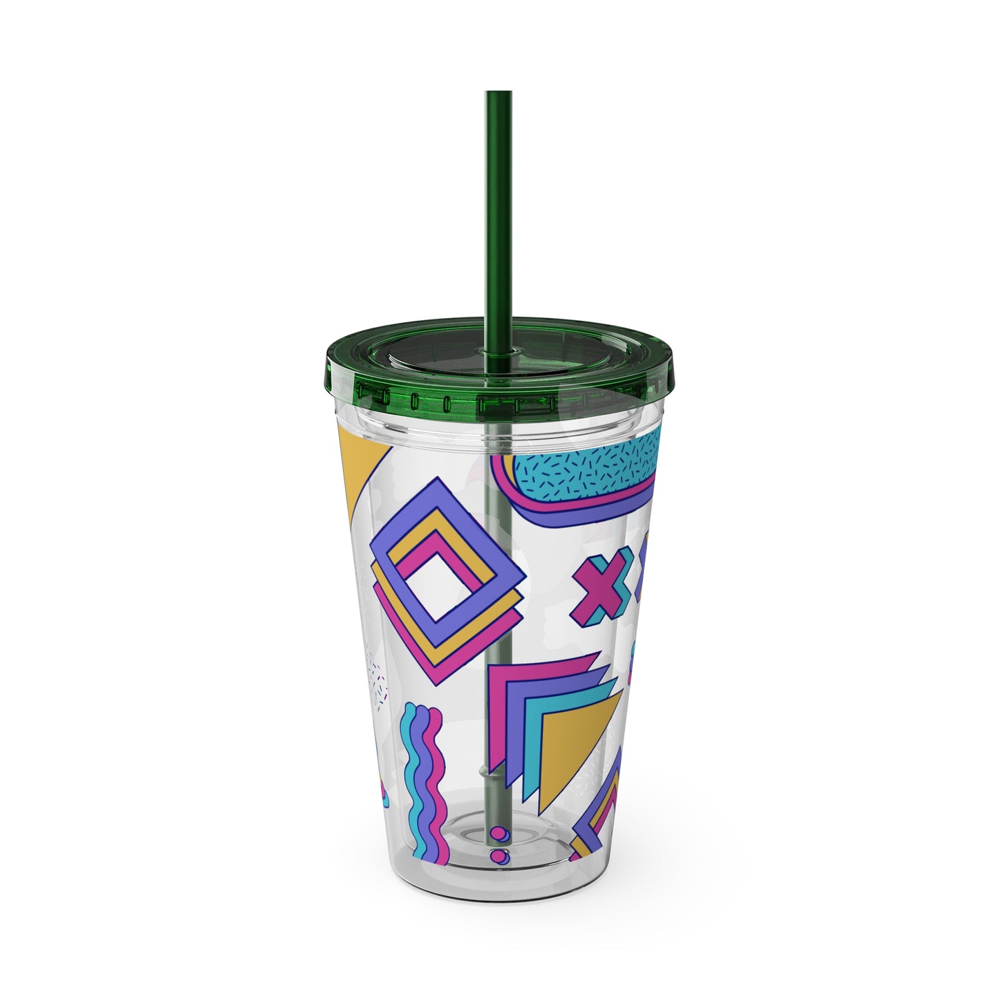 Retro Memphis Pattern Acryclic Tumbler with Straw, 16oz